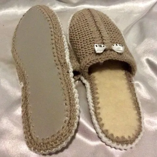 Chaussons pantoufles  à semelles antidérapantes,tricot  fait main pour femme,homme