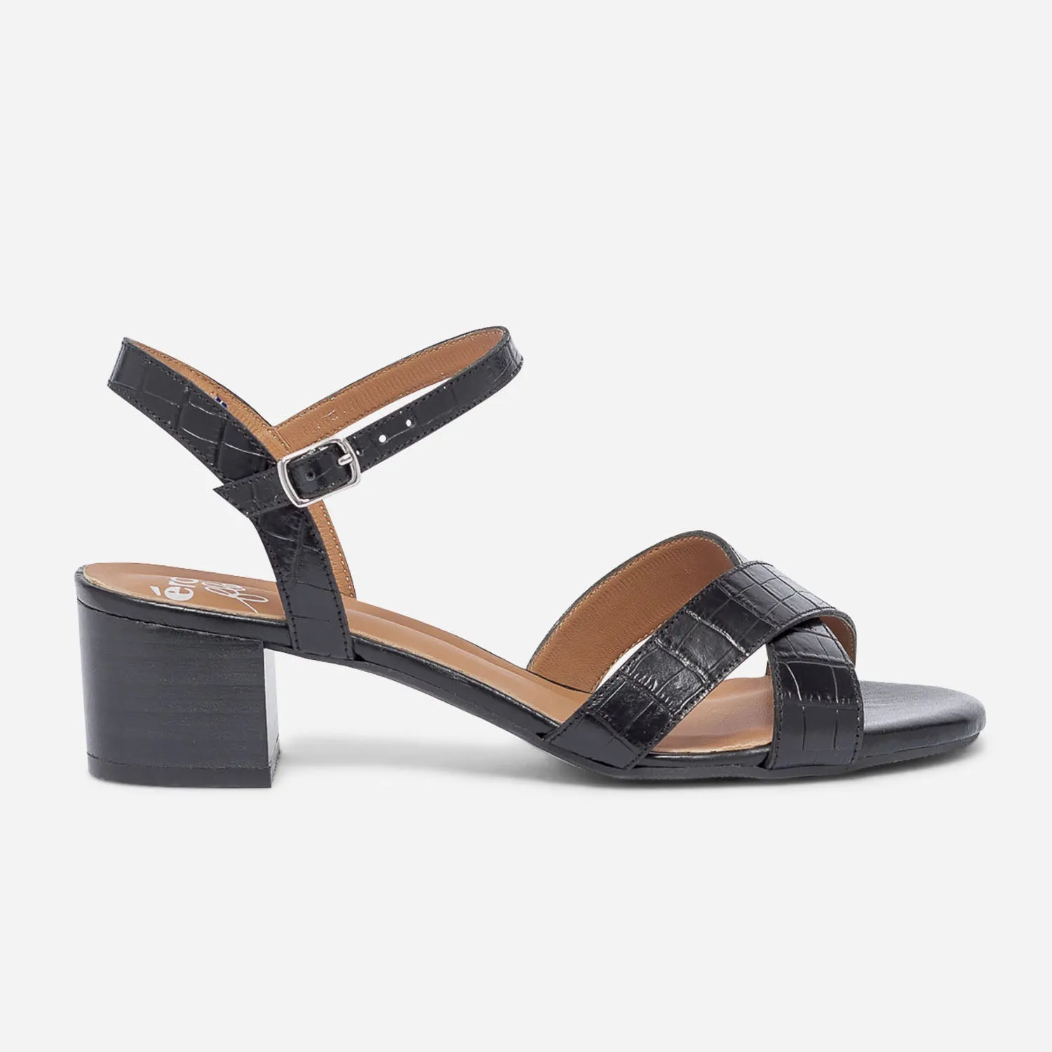Sandale ERAM FLEX noire en cuir effet croco - Sandales Femme | ERAM