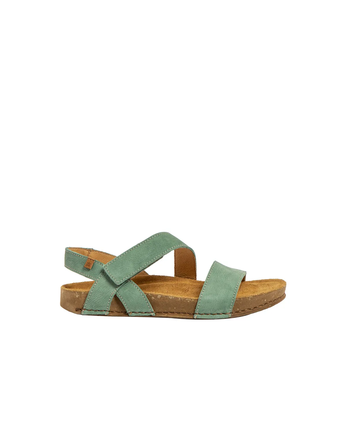 Sandales confortables plates en cuir à scratch et semelles ergonomiques - Bleu