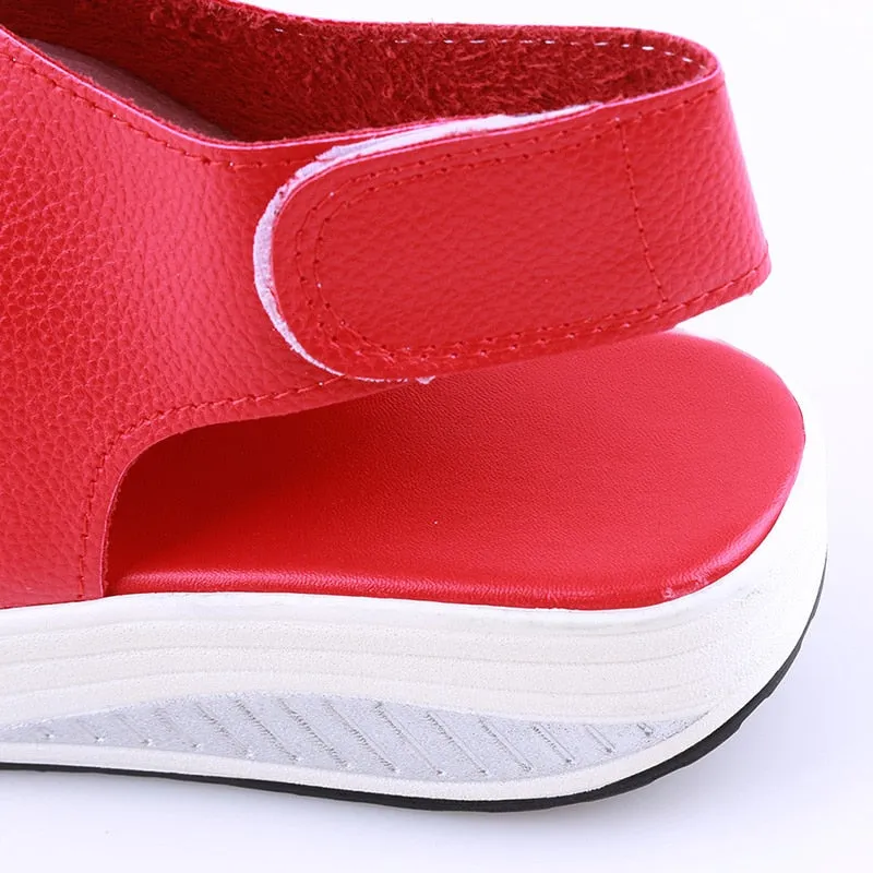 Sandales d'Été en Cuir à Semelles Compensées pour Femme - Spyroo
