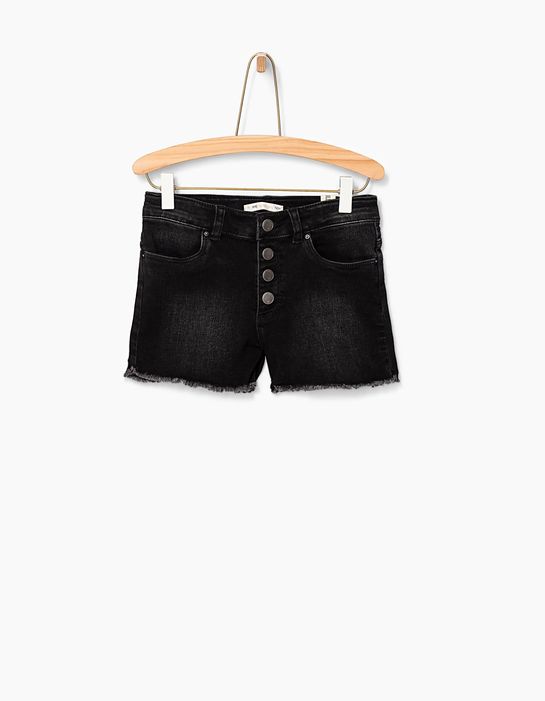 Short en jean black used bas frangés fille 